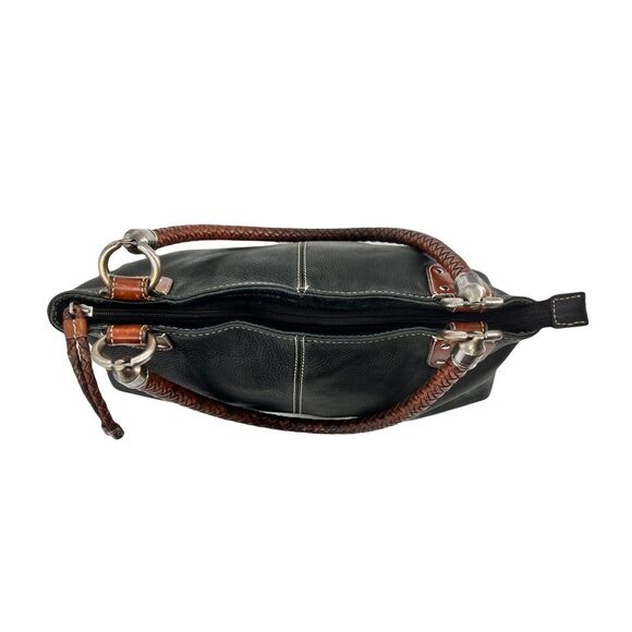 Fossil Black Pebbled Leather Purse with Brown Braided  Handles - Picture 2 of 10